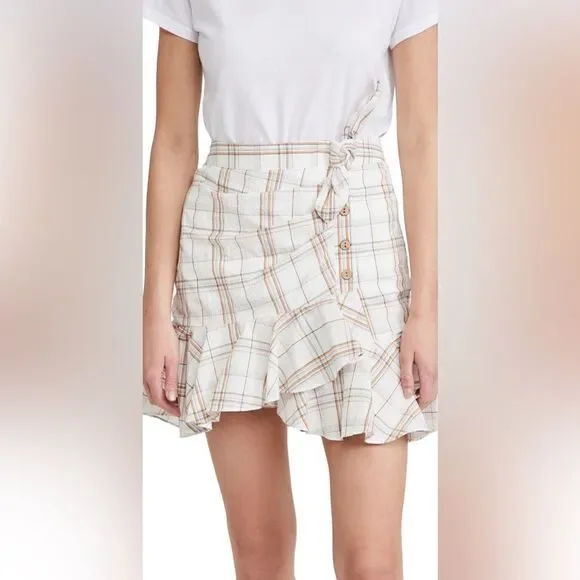 Veronica Beard Kaia Multi Plaid Print Button Front Flirty Ruffle Mini Skirt - Picture 6 of 9